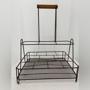 Metal Wire Caddy‎ for BBQ & Organizing Glasses Food utensils wooden handle